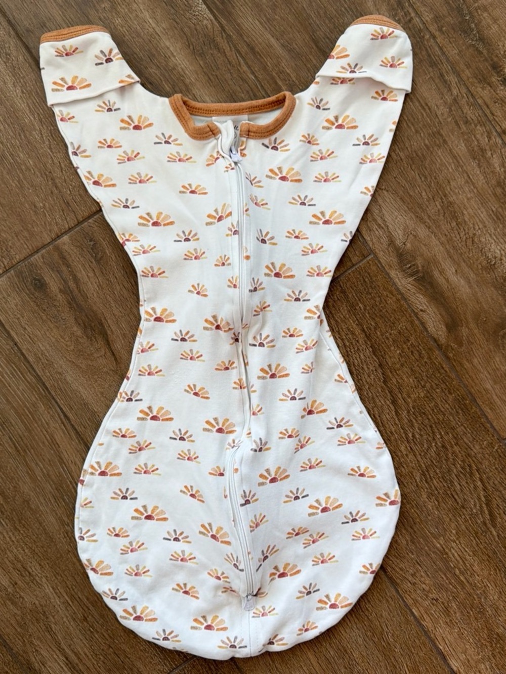 Swaddle Designs Cream Sleep Sack with Sunset Motif and Tan Trim